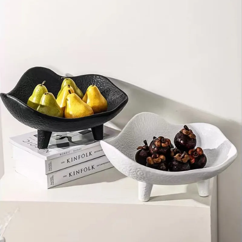

Ceramic Fruit Dish Snack Plate Tray Home Desktop Storage Container Dessert Irregular High Decoration