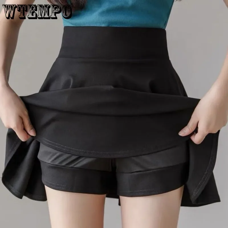 WTEMPO Fashion High Waist Pleated Skirt Women Korean Elegant College Style Mini Skirt Ladies Autumn Winter Thick A-line Skirts