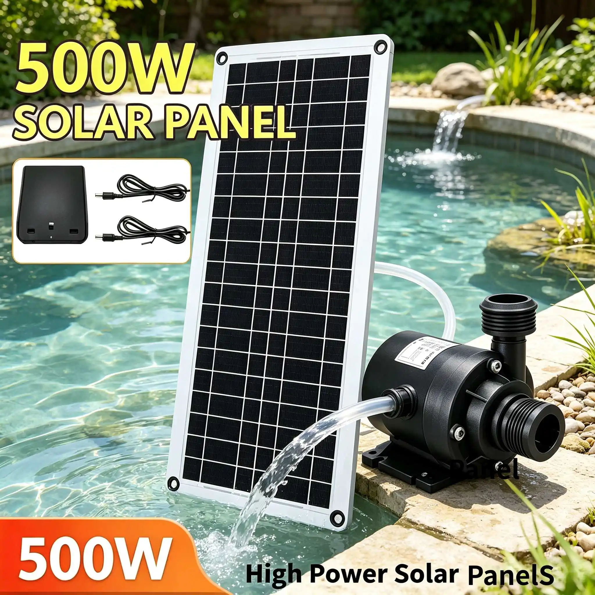 500W Solar Water Pump Kit with Panel & Controller, DC Brushless Pump for Garden Pond, Farm Irrigation & Water Transfer