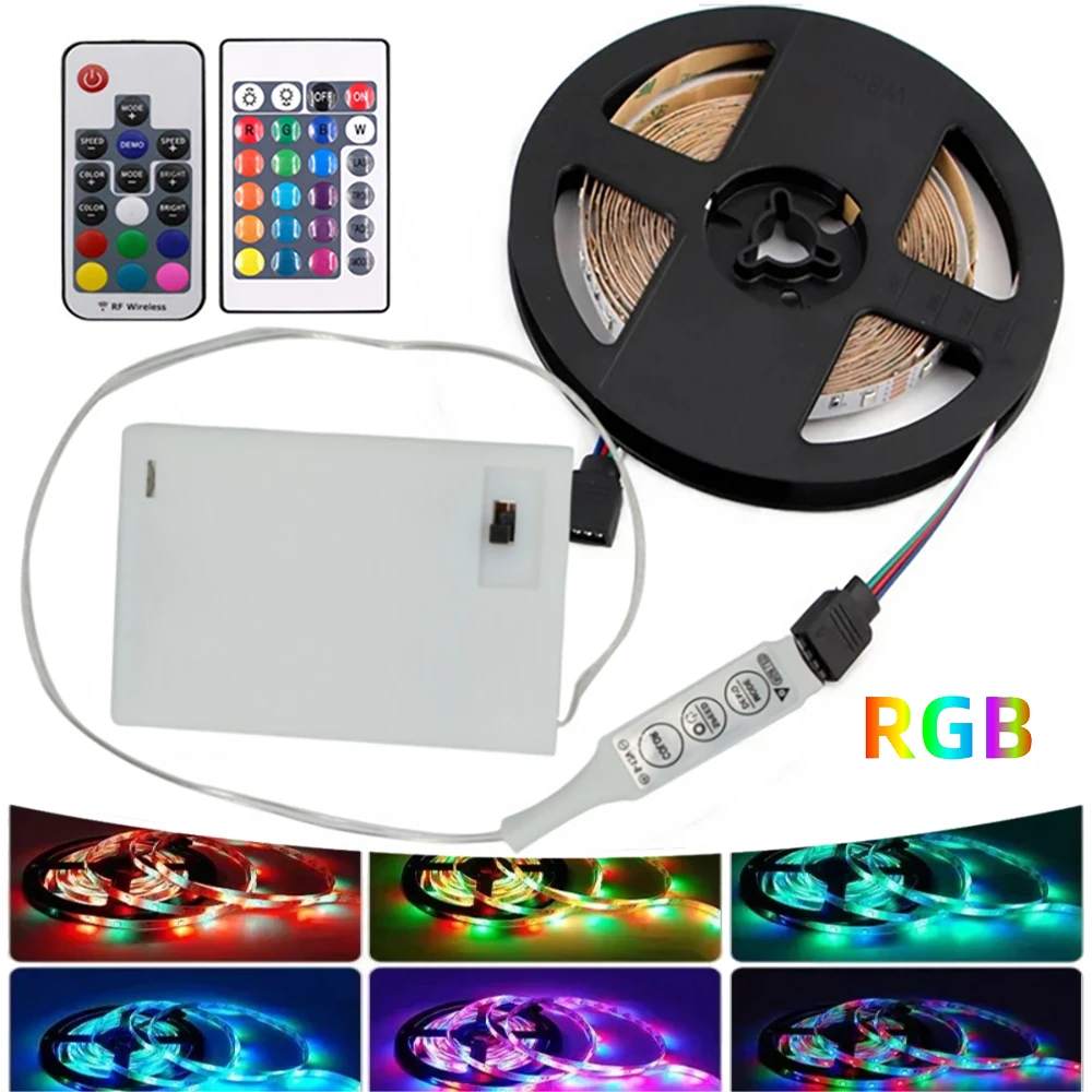 

3AA Battery RGB LED Strip Light 5V 2835 Flexible LED Tape 60LEDs Waterproof LED Ribbon for TV Background Lighting Night light