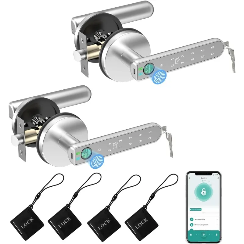 Fingerprint Door Lock, 5 in 1 Smart Door Knob with Smart APP/Fingerprint/IC Cards/Password/Backup Keys, Fingerprint Door Knob