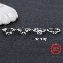 Round Size 5-11 Minimalist Four-Prong Moissanite Ring Setting, S925 Sterling Silver Material, Suitable for Handmade DIY Jewelry