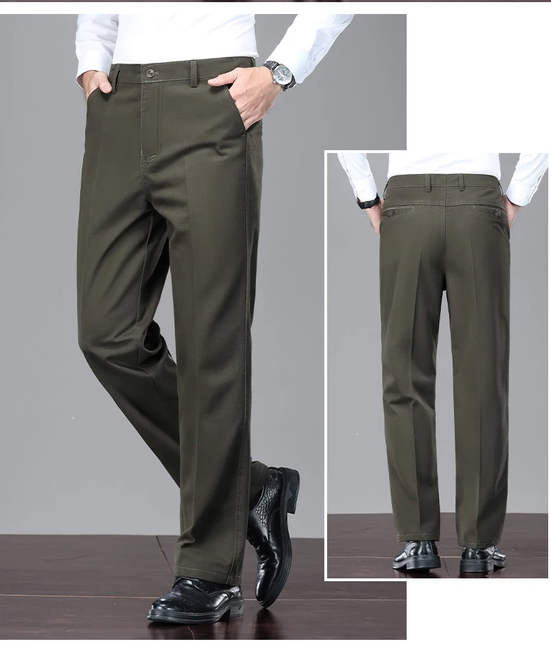 Herrenhose aus 100% Baumwolle, Business-Casual-Anzughose, klassische Passform, plissierte Vorderseite, Anzughose für Männer – Detail 7