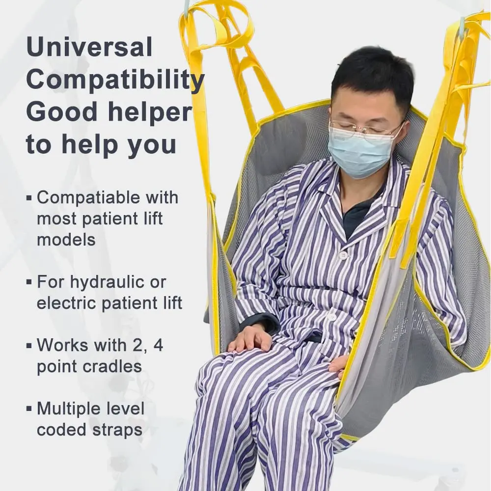 Patient Lift Sling, Full Body with Commode Opening, Universal Transfer Sling, Mesh, Handles, Medium