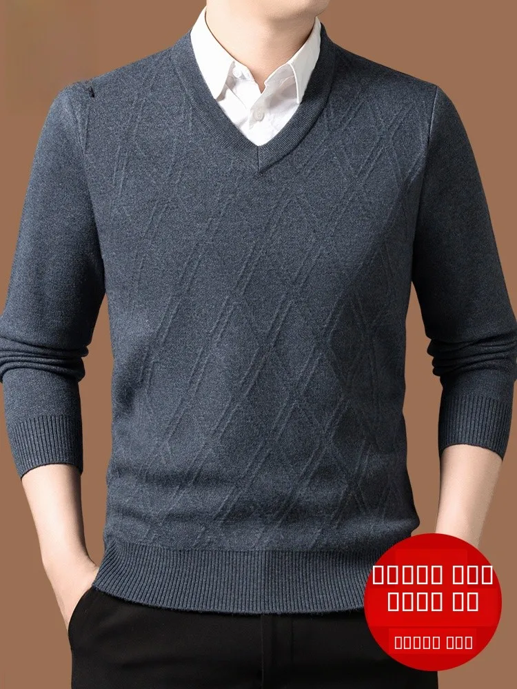 

Теплый вязаный свитер Thiened с v-образным вырезом для мужчин, шерстяной топ с воротником в форме сердца, повседневный зимний свитер Long Sve