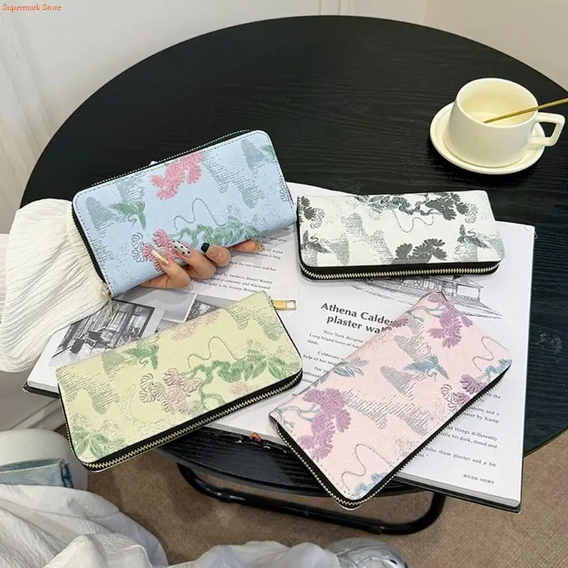 Q5WE Vintage Chinese Long PU Leather Wallet With Multiple Card Slots And Zippers Design Card Holder Phone
