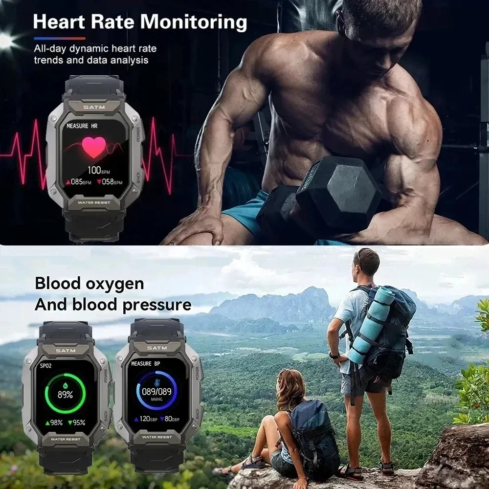 2024 New Military Smartwatch for Men - Carbon Black. Ultra Army Outdoor. 5ATM Waterproof. Sports Heart Rate Blood Oxygen Monitor