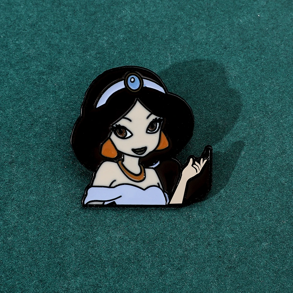 New Cartoon Peripheral Disney Princess Brooch Jasmine Princess Enamel Lapel Pin Metal Badge Backpack Accessories Jewelry