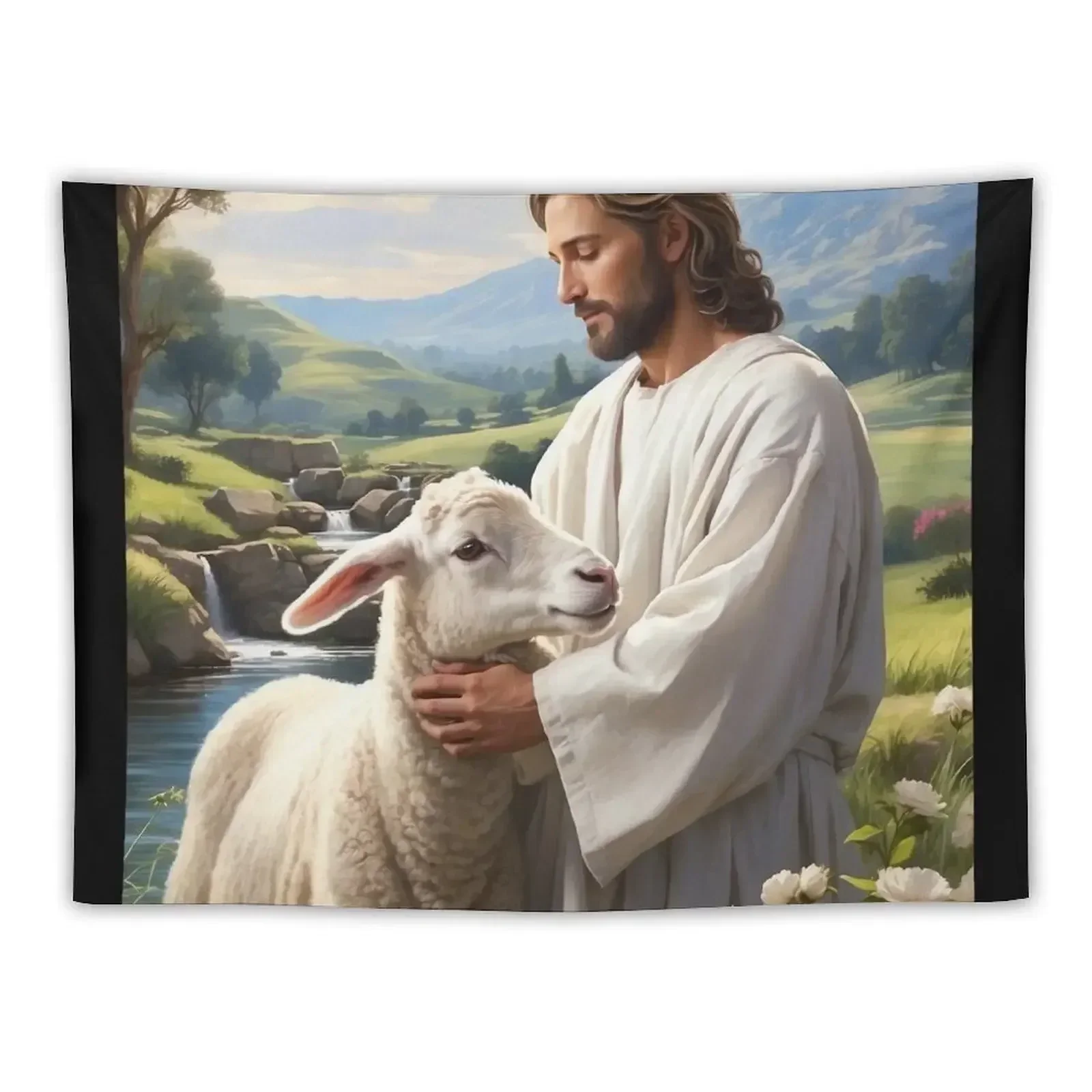 

Christian Art: A Timeless Canvas Wall Art of Jesus and Lamb Tapestry Decorative Wall Murals Wall Hanging Tapestry