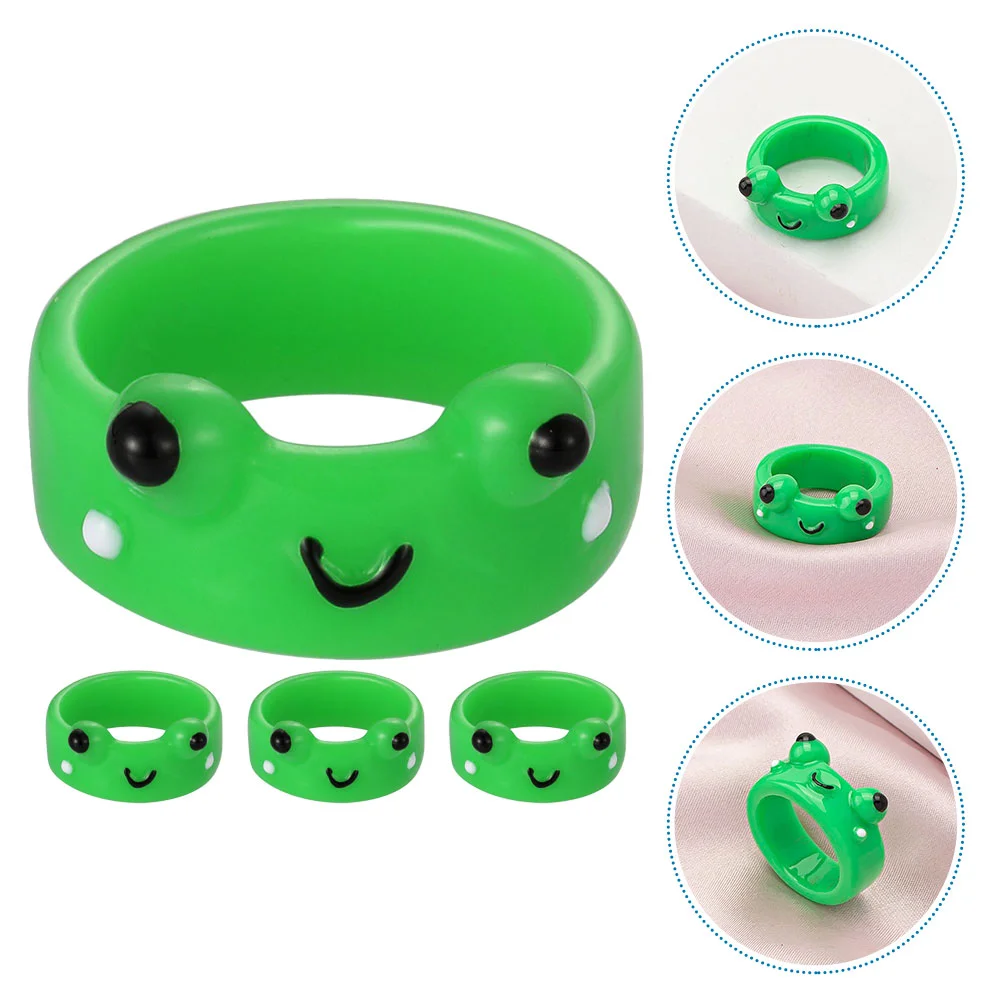 

4 Pcs Frog Cartoon Animal Rings Girl Christmas Aesthetic Rings Summer Resin Teen Girls