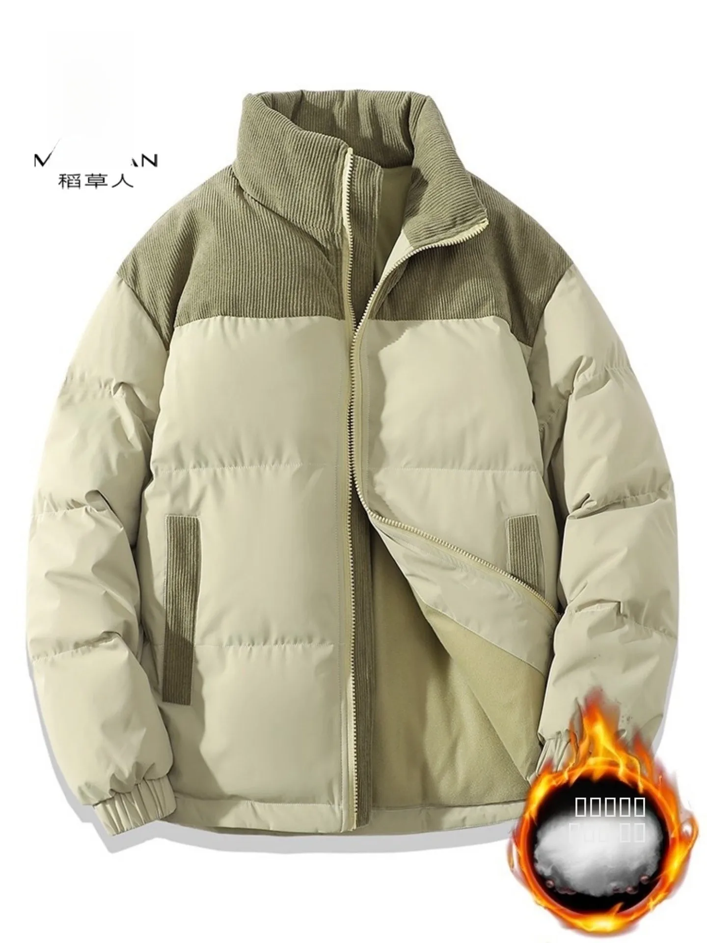 معطف رجالي من Thiened Winter Jaet فضفاض بياقة مناسبة للنساء ملابس قطنية دافئة أنيقة بياقة واقفة وسحاب طويل...