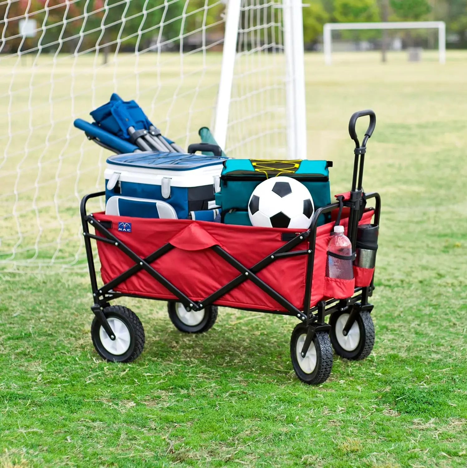 Heavy Duty Steel Frame Collapsible Folding 150 Pound Capacity Outdoor Camping Garden Utility Wagon Yard Cart, Red