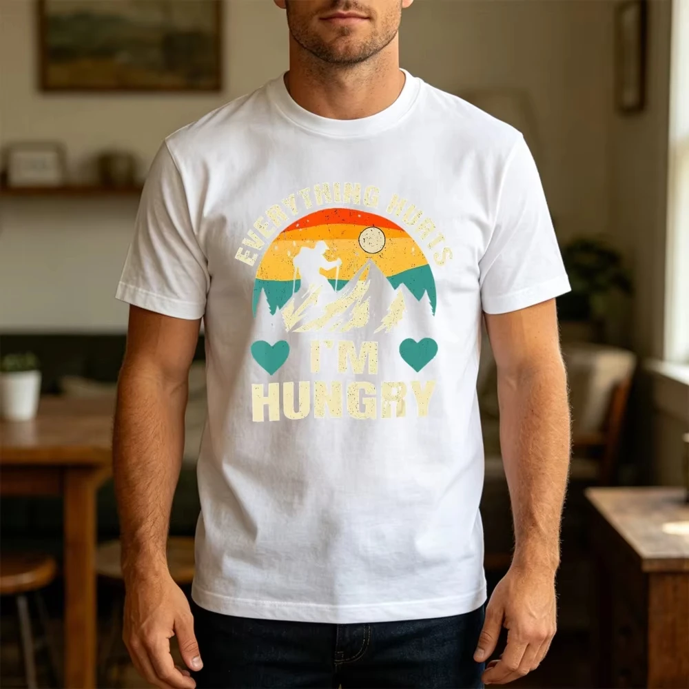 Retro Hiking T Shirt Everything Hurts I'm Hungry Funny Mountain Climbing Graphic men Tees Outdoor Adventure Humor Top