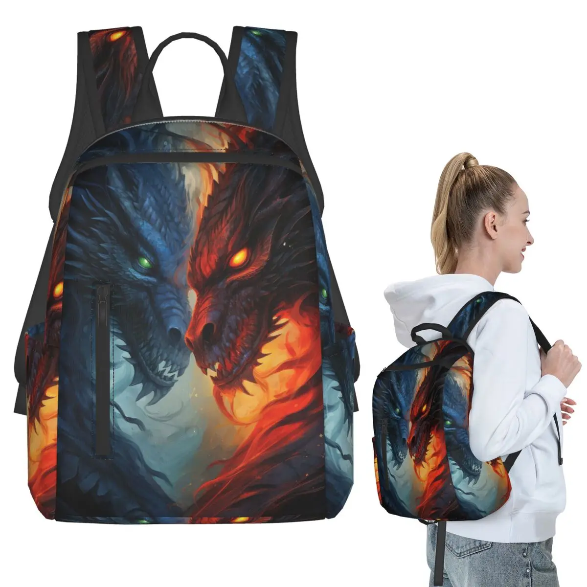 

Bule Dragon And Red Dragon Backpack Student BookBag Children School Bag Laptop Shoulder Bags Boys Girls