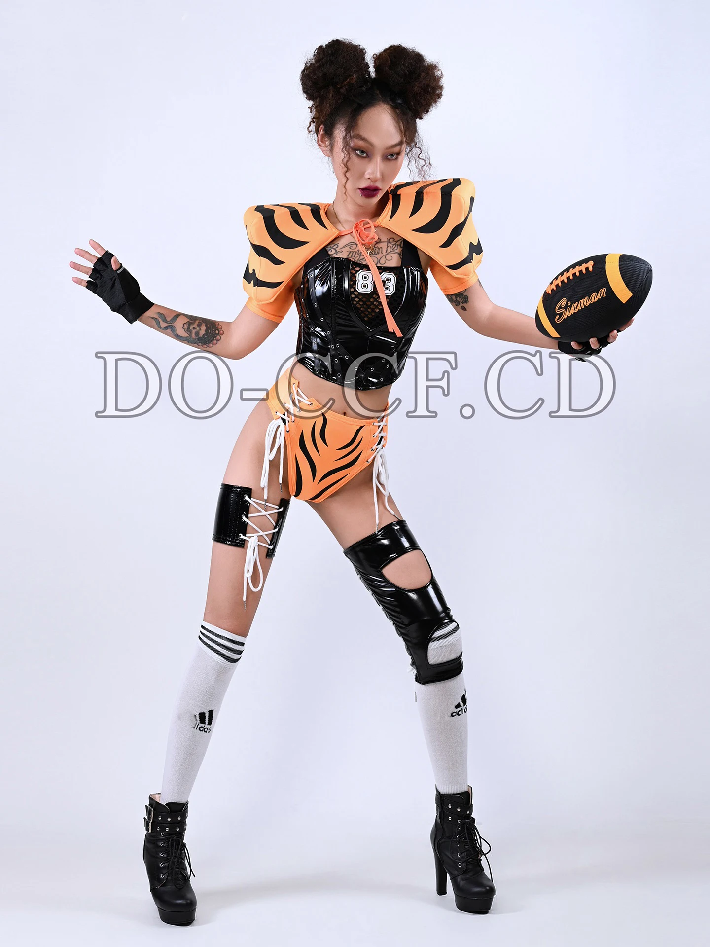 2025 gogo desempenho traje laranja preto rugby conjunto boate bar dj vestido de festa feminino jazz dança drag queen palco wear dn21545