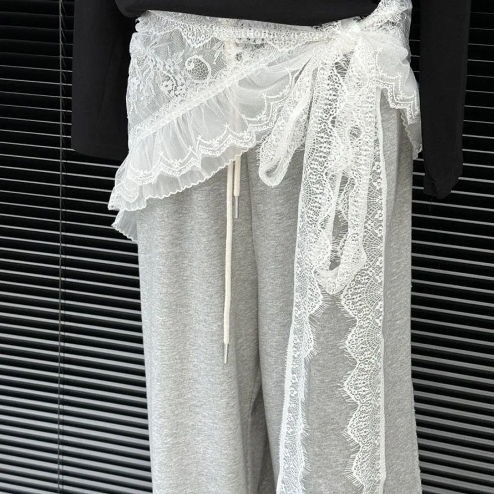 

Embroidered Flower Lace Mini Skirt Irregular See Through Lace Up Ruffles Skirt Harajuku Y2K Streetwear Pleated Skirts