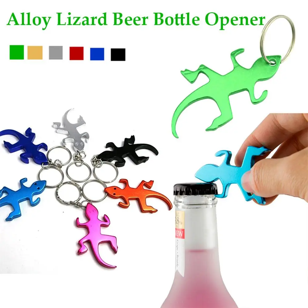 Creative Novelty Keychains Lizard Shape Aluminum Beer Keys Ring Bottle Opener Openers Corkscrew