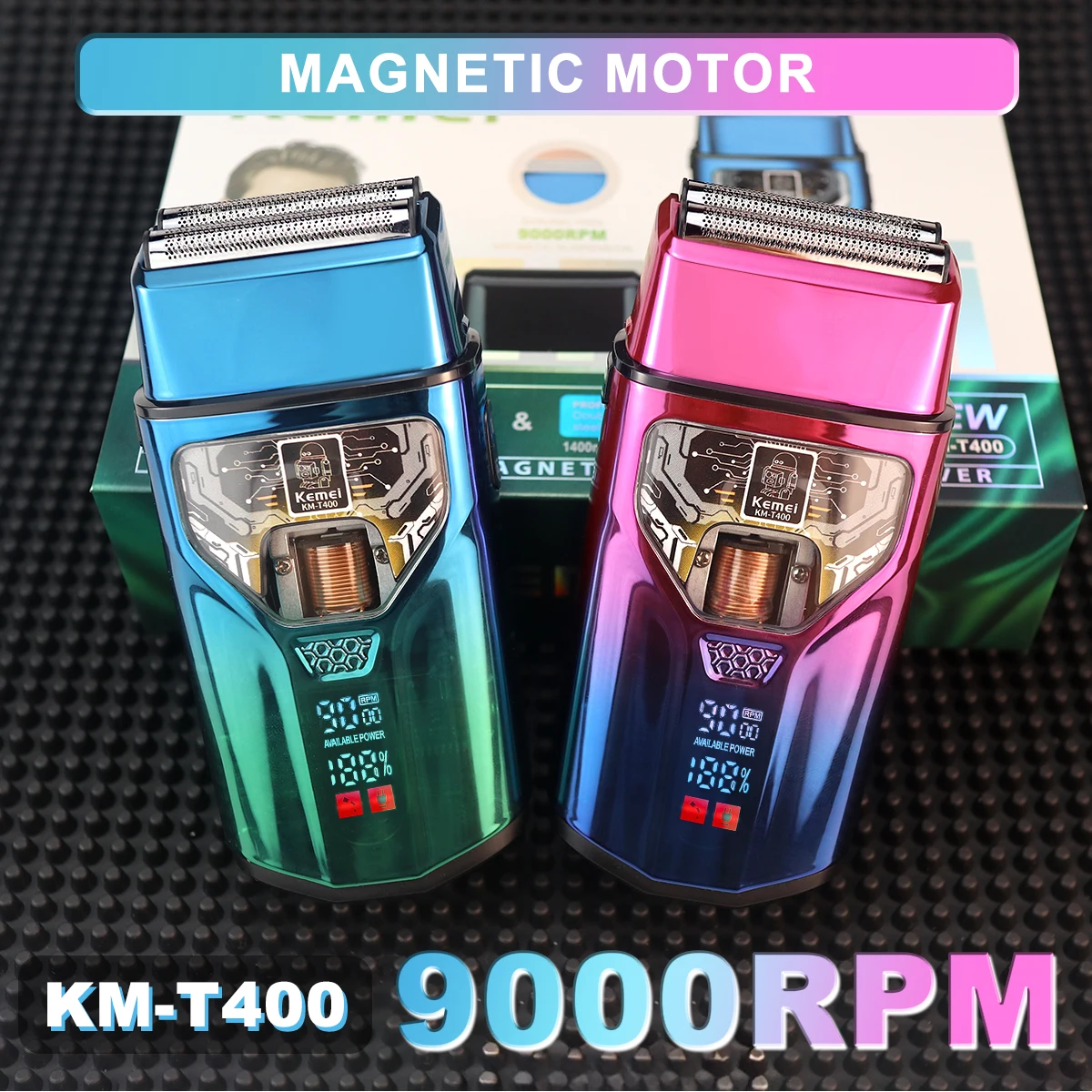 KEMEI KM-T400 Dual Foil 9000RPM 5W Magnetic Levitation Motor LCD Display 1400mAh Beard Trimmer for Men Electric Shaver