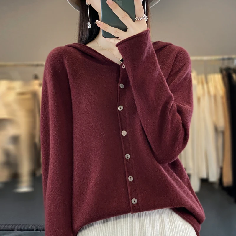 

New Australian Wool in 2024. Women's Hooded Cardigan. Knitted Shirts in Autumn And Winter Are Loose And Slimming. Wool Jac