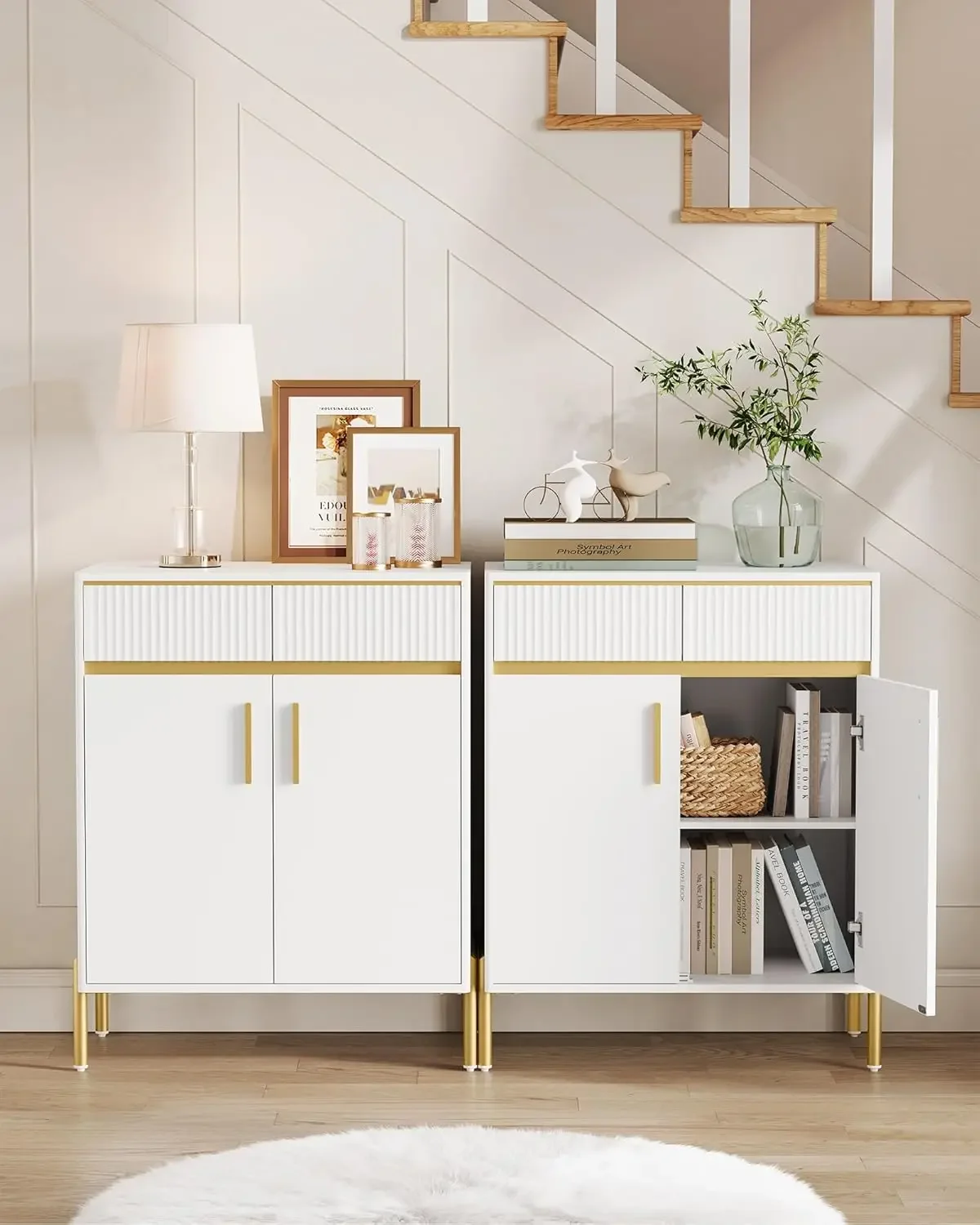 Armoire avec Rangement, Buffet de Rangement avec Portes, Étagère Réglable, Cannelé MELFront, Accen