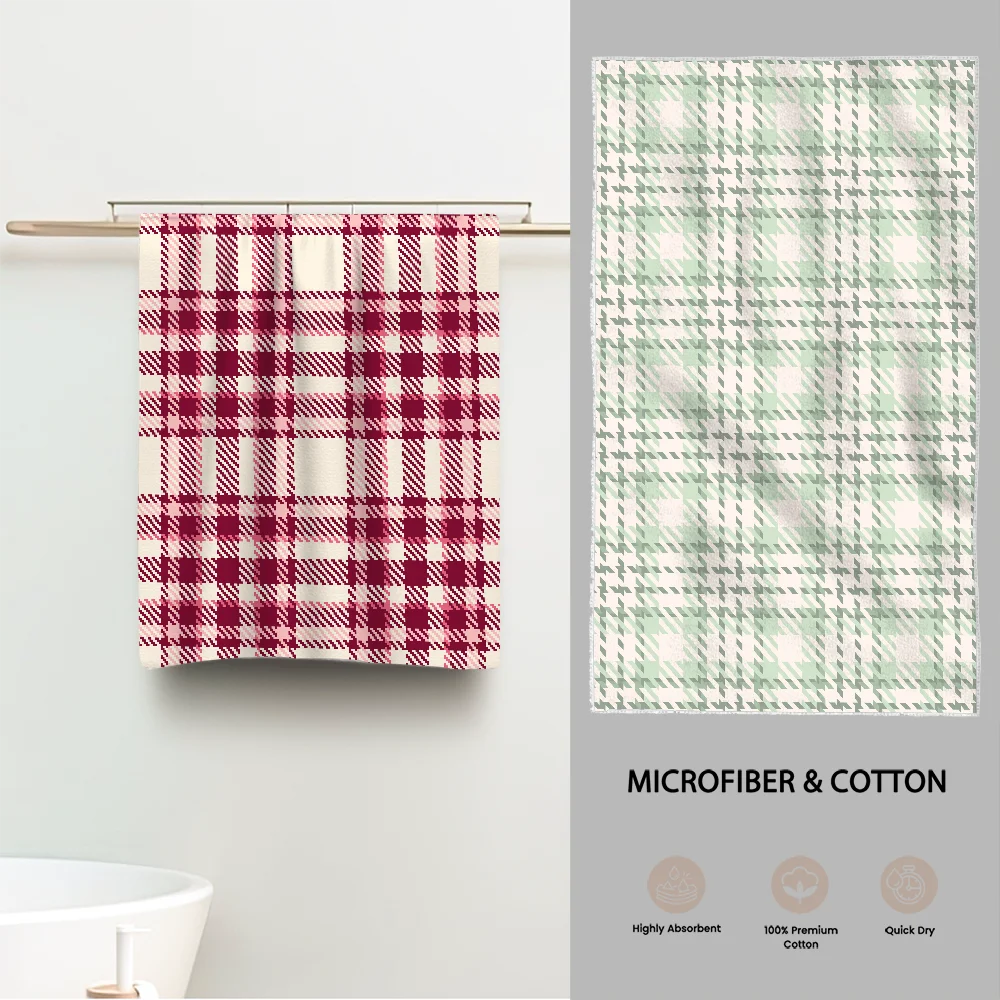 

Vintage Plaid Towel Luxury Bathroom Hand Towels Cotton and Microfiber Back Personalized Gift Towel