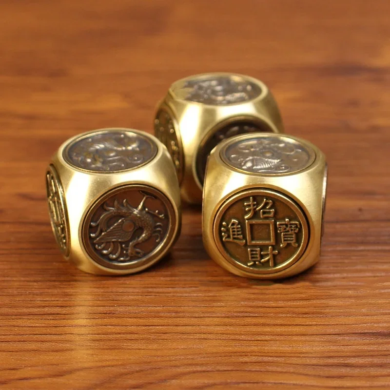 Lucky Rotatable Copper Coin Dice Feng Shui Bagua Five Emperors Money Fortune Wealth Talisman Amulet Decompression Decor Crafts