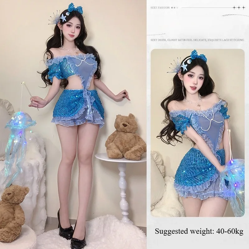 Lingerie erótica de um ombro, perspectiva vazada, sereia sonhadora, dramatização, desejo puro, saia sem alças, sexy, fofa, provocante