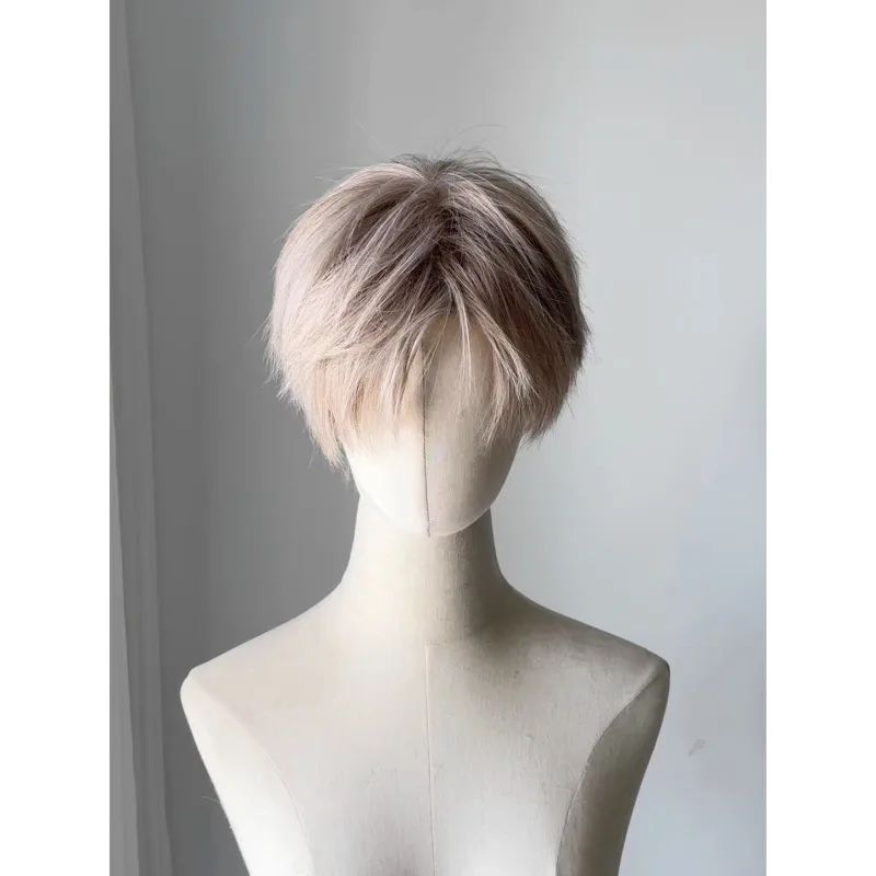 Synthetic Short Wig Natural Blonde Hair for Men Women Full Head Cosplay Daily Party Costume Adjustable Stylish