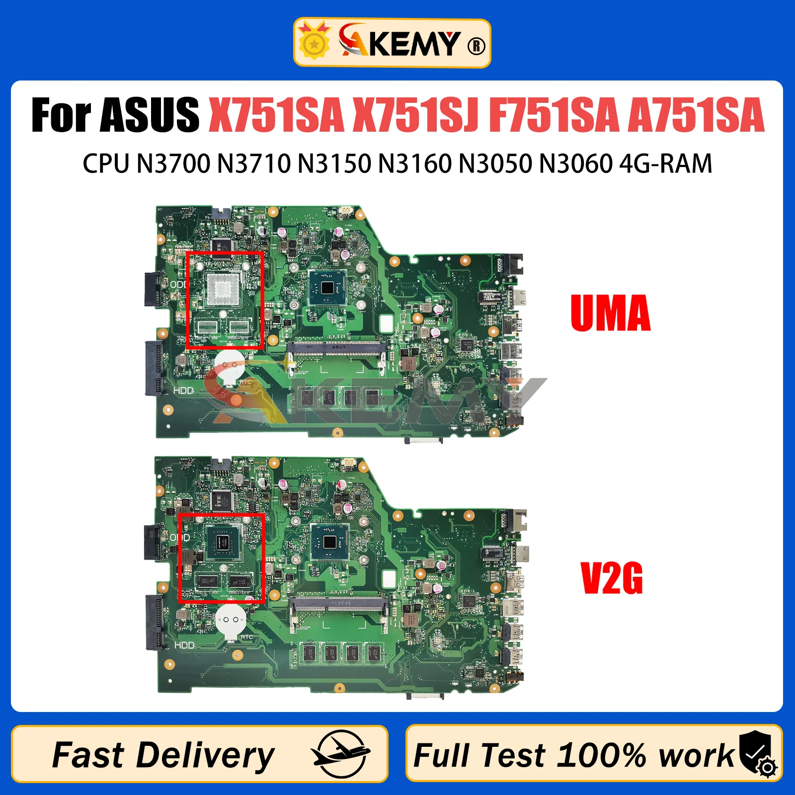 

X751SA Laptop Motherboard For ASUS X751SJ F751SA A751SA F751SJ K751SV Mainboard CPU N3700 N3710 N3150 N3160 N3050 N3060 4GB RAM