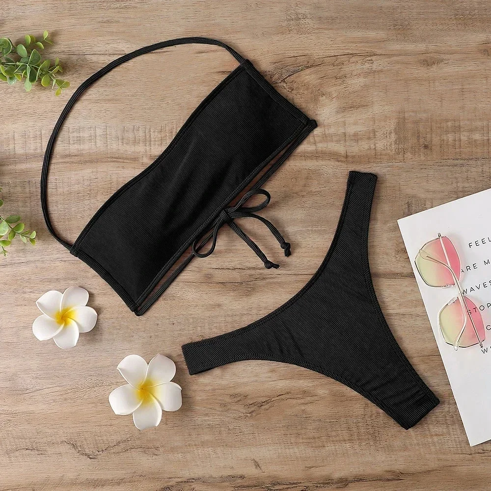 

Sexy Strap Bikini Set with Strap Triangle Strap Side Bikini 2025 Women's Swimsuit Brazilian Women's Swimsuit