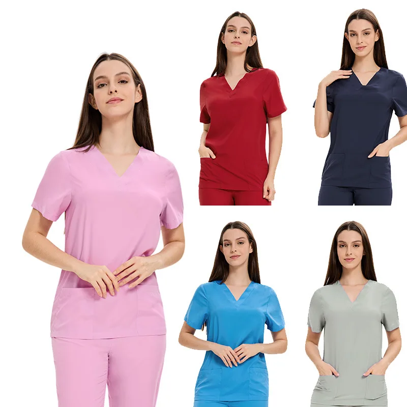 Uniforme de limpieza para mujer, Top médico ligero de manga corta, ropa de trabajo médica elástica, camisa de médico y enfermera para cirugía, clínica Dental