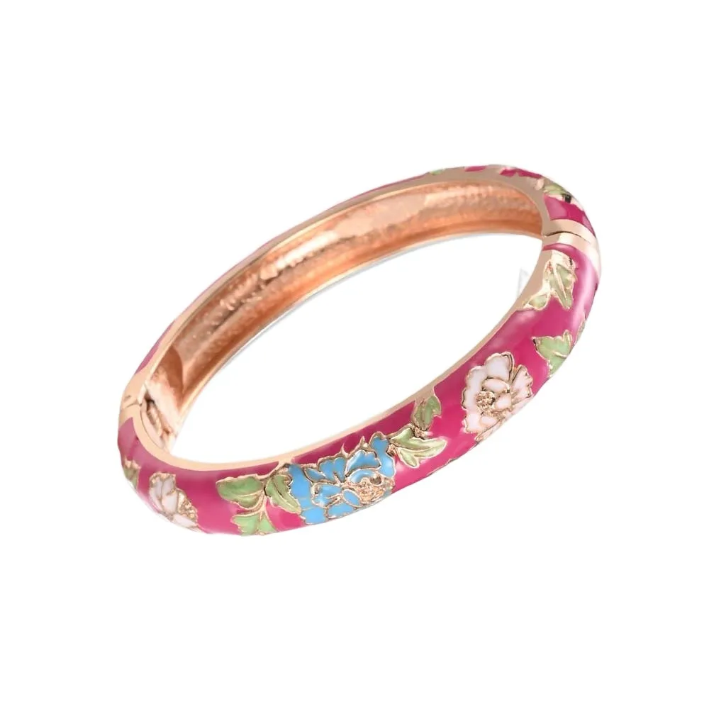 

Traditional Vintage Cloisonne Bangle Cheongsam accessories Hanfu Accessories Hollow Out Peony Bracelet Flower Pattern