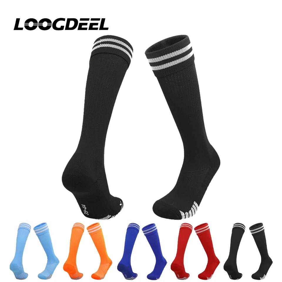 

Футбольные носки Loogdeel, длинные, до колена, хлопковые, для взрослых и детей, нескользящие, для футбола, бейсбола, бега, велоспорта