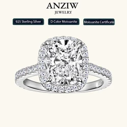 Anziw Original 4.0 Carat Cushion Cut Moissanite Wedding Ring 925 Sterling Sliver Promise Ring Bands for Women Engagement Jewelry