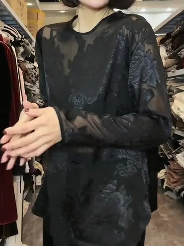 

Шелковый свободный тонкий топ, женская одежда, защита от солнца, прозрачный накладной корейский длинный све с принтом Ne