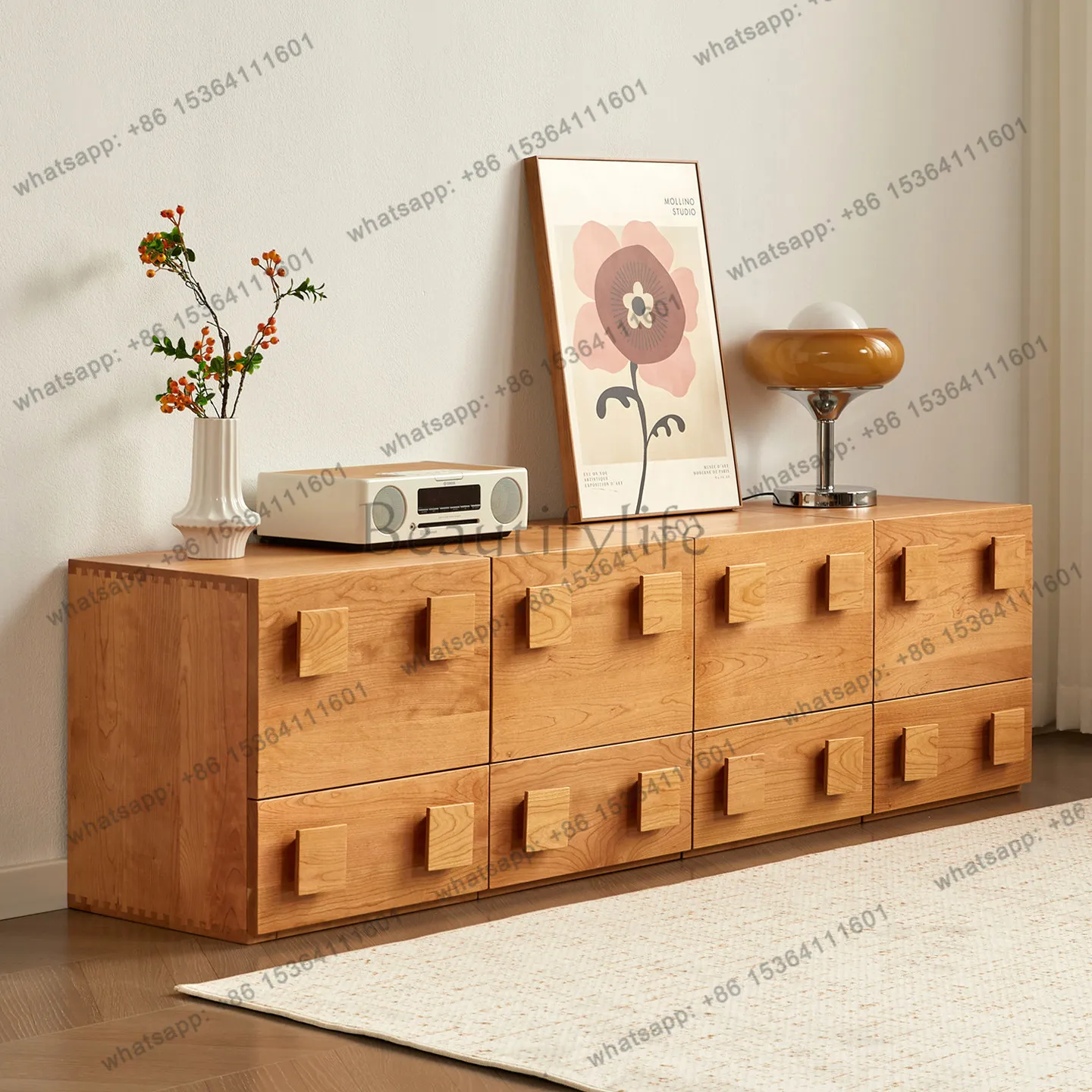 

Cherry wood multi-functional combination module living room TV sofa side cabinet