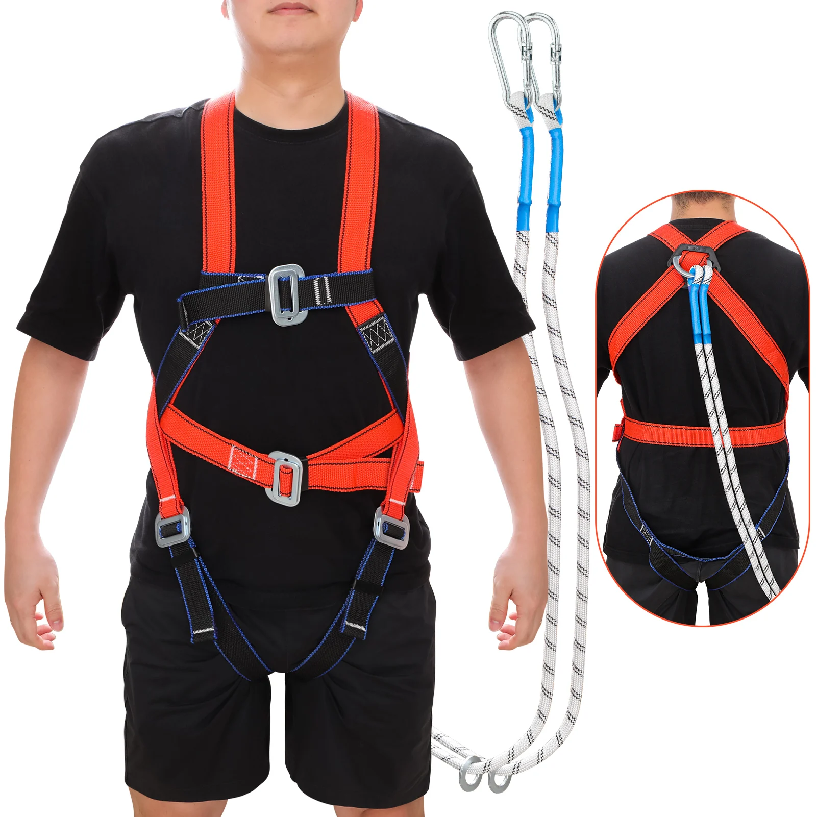 Five-point High Altitude Work Safety Harness with Carabiner Outdoor Climbing Training Construction Industrial Security Belt Rope