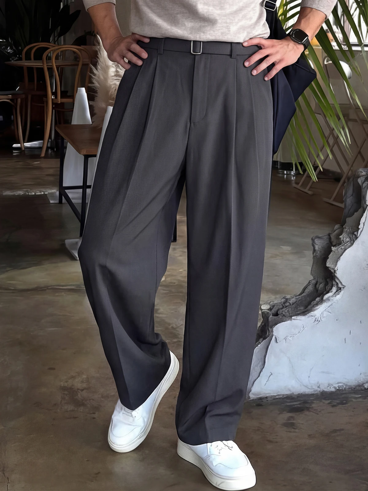 

Deep ey Men's Casual Pants Double Pleat Old Money Sle Spring Autumn Loose Straight Leg Suit Pants Comfortable Breathable