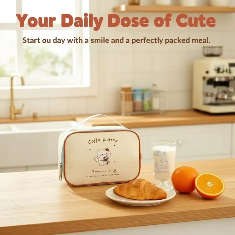 [J] Cute Cartoon Insulated Lunch Bag Portable Reusable Thermal Tote Bag Handbag For Women Kids Work School Picnic Food Container - view 5