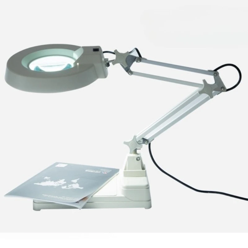 

220V 10X LED Magnifying Glass with Light Desktop Magnifier Glasses Optical Lenses for Eye-friendly Reading Jewelry Appraisal.