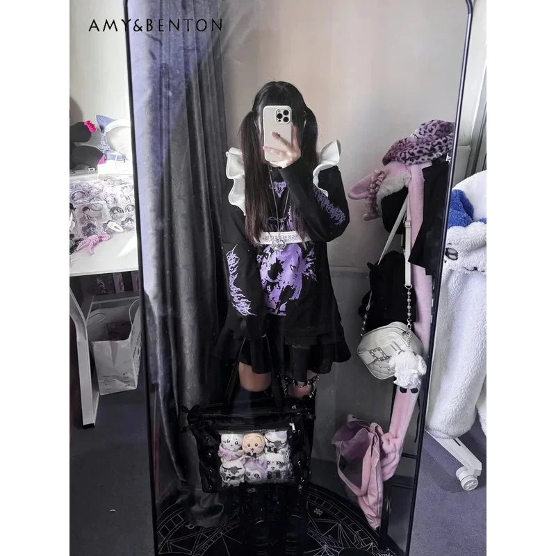 

25COSOriginal Subculture Long-sleeved T-shirt Two-dimensional Anime Printing PainClothing Japanese Style Gothic Oversized T Shir