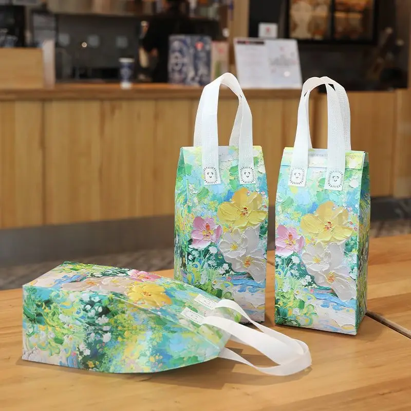 Disposable Milk Tea Insulated Bag 50pcs Non-woven Takeout Packaging Bags Aluminum Foil Coffee Beverage Hand-held Bag