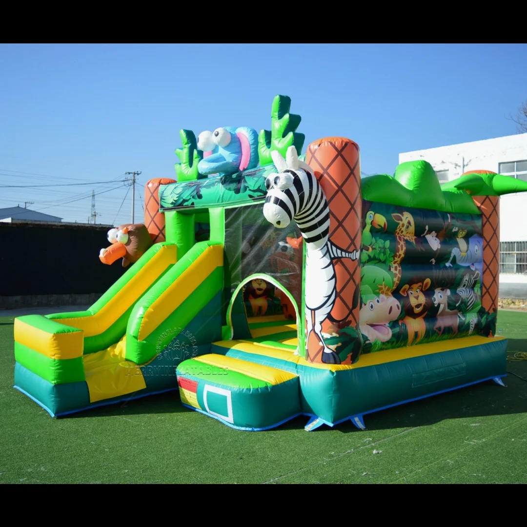 Picture 3: Safari Animal Inflatable Slide Combo Jungle Theme Jumping Castle Combo château gonflable Springkastelen
