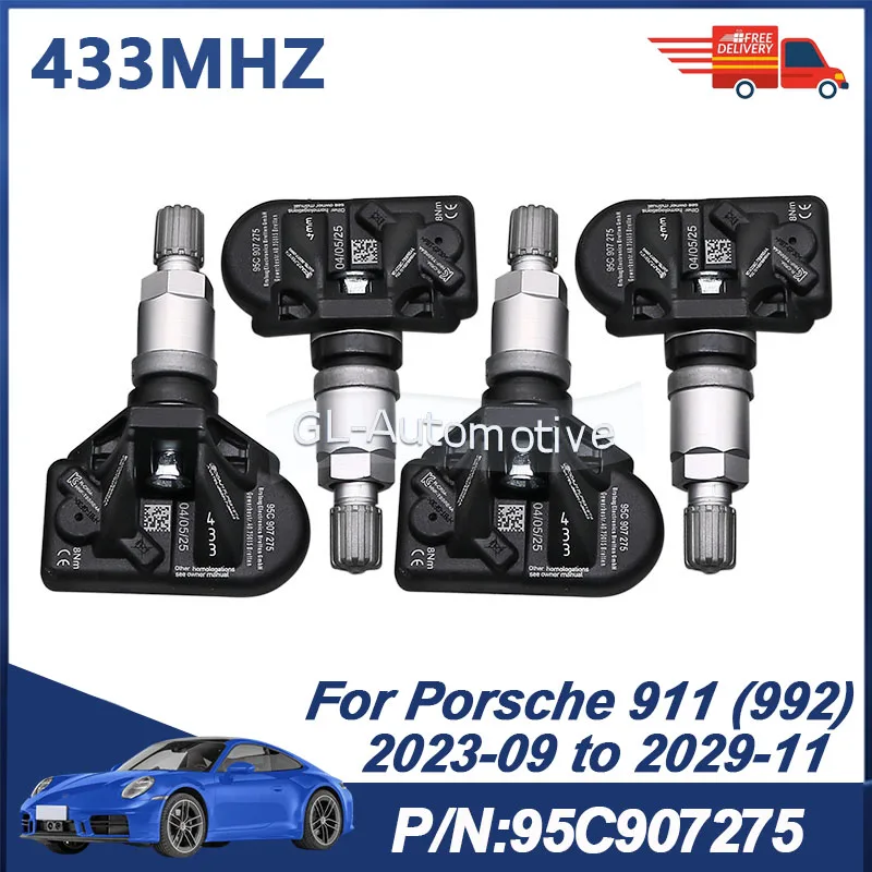 

4 шт. датчиков давления в шинах TPMS 433 МГц для Porsche 911 2023-2029 95C907275