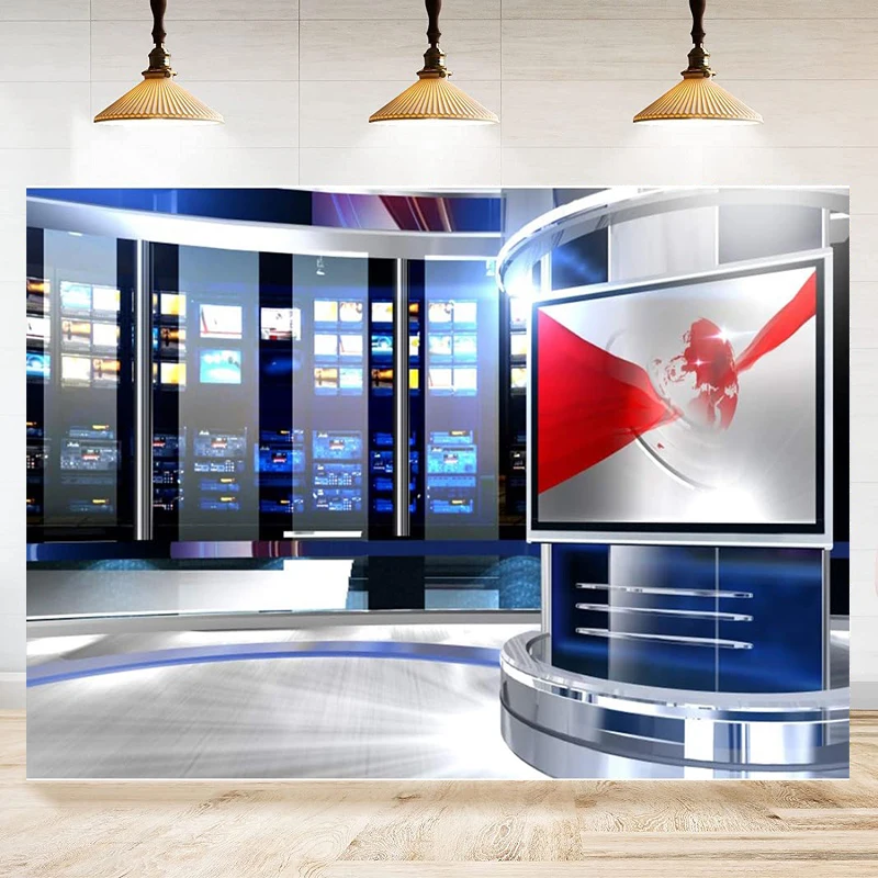 Photography Background TV Station Program Studio Network News Report Broadcasting Room Interior Video Compere Shooting Banner