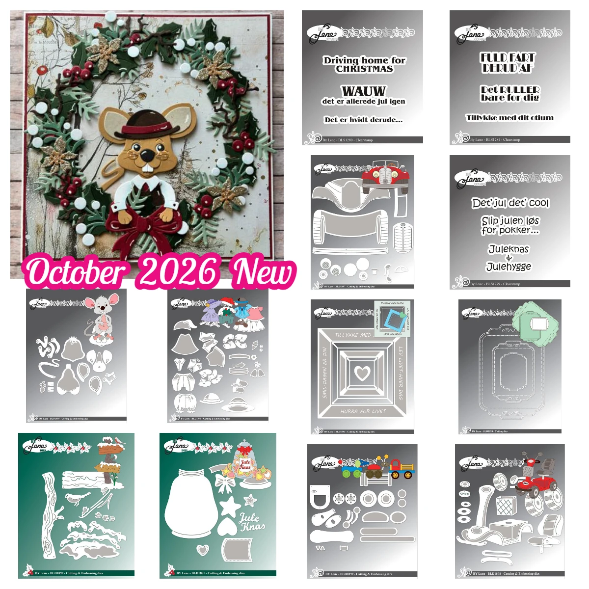 2026 by Lene 13PCS Cutting Dies Set Elegrant Frames Square Frame Mouse -Xl Winter Sign Christmas Scrapbook Card Making DIY Craft