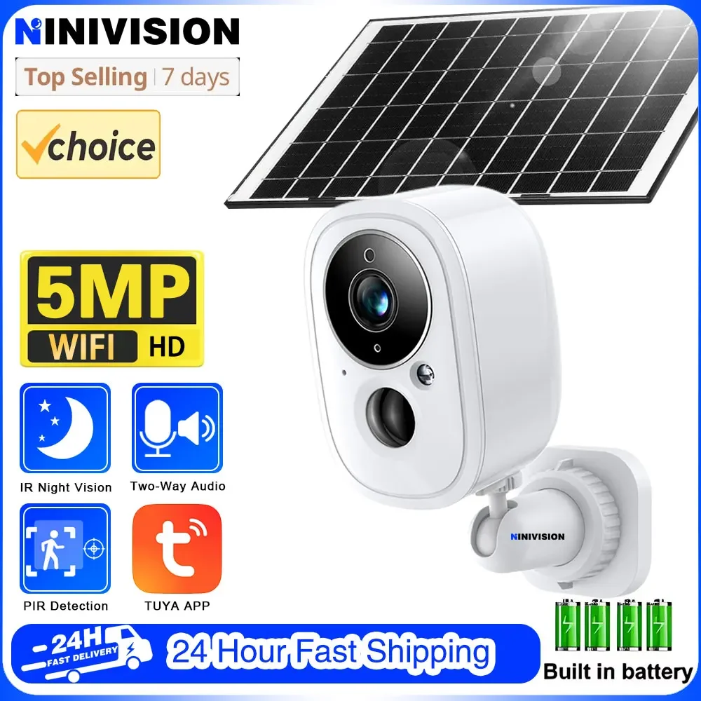 

5MP Tuya Smart Wireless WiFi Outdoor Solar Battery Powered PIR Motion Detection Alert Two-Way Audio Site Patrol CCTV IP Camera