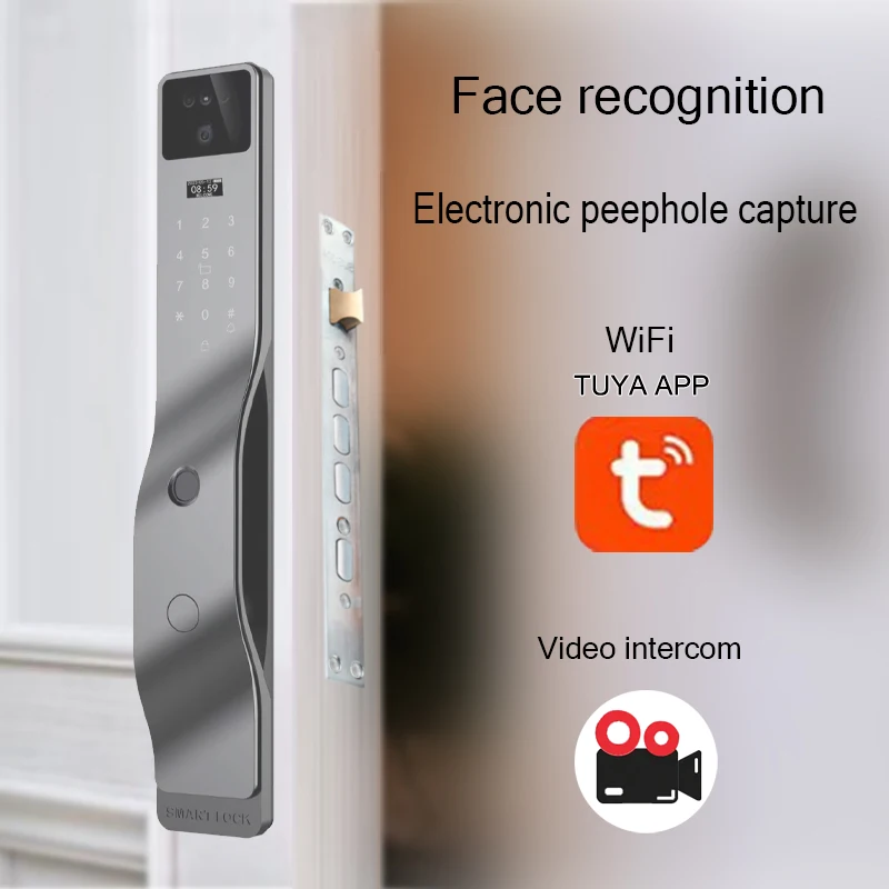 Serrure de porte électronique intelligente Tuya avec caméra, Wi-Fi, visage 3D, empreinte digitale, clé de carte de mot de passe, interphone en temps réel Anderson