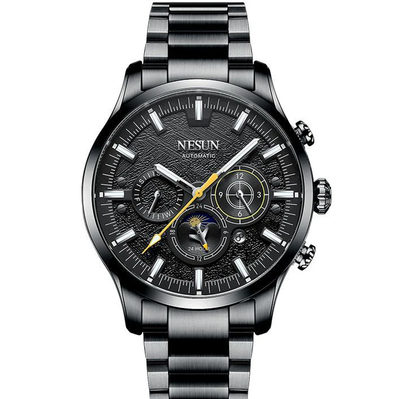 Relojes mecánicos automáticos NESUN Japón de marca de lujo suiza para hombre zafiro multifunción 50M resistente al agua fase lunar N9052