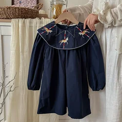 Girls Dress 2024 Autumn Navy Style Children's Kids Dresses for Girls